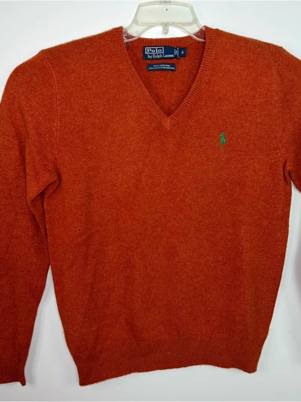 Polo by Ralph Lauren V-Neck Sweater - Rust Orange with Green Pony - Picture 3 of 12